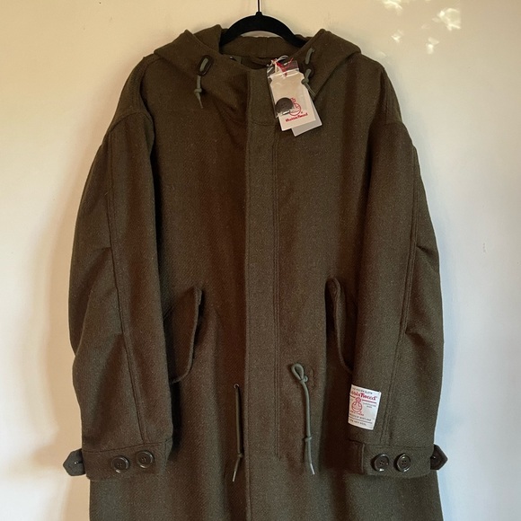 BEAMS Japan X J Crew Harris Tweed Coat Jacket Military Green Men’s Small $1198 - Picture 3 of 14